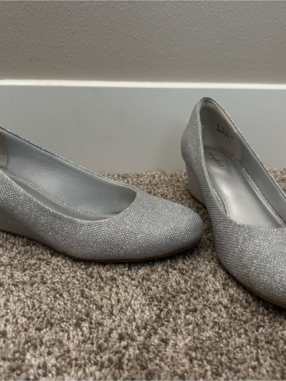 Silver Glitter Low Wedge Flats for Women